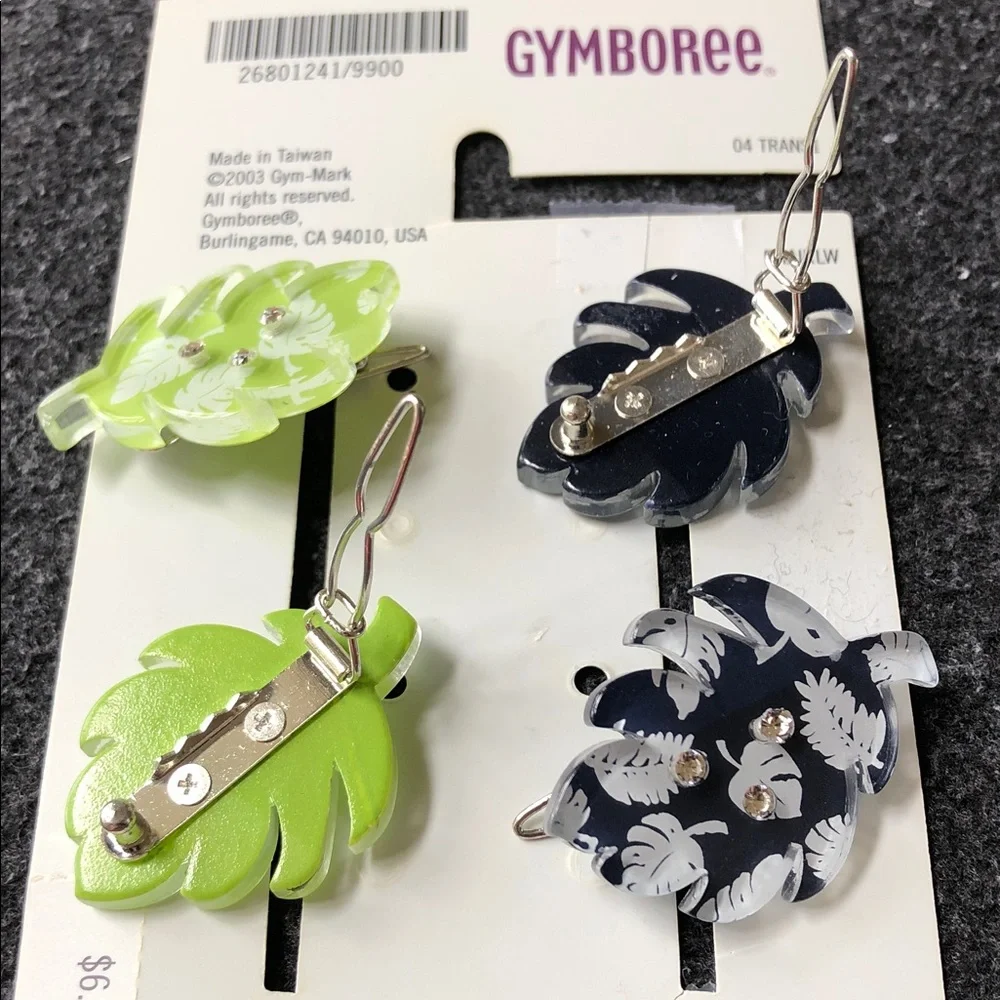 Gymboree Summer Island Green & Navy Blue Palm Leaf Hair Clips 2 Sets (4 Clips)